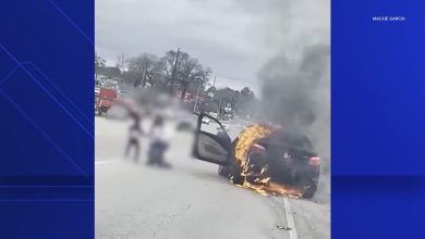 صورة في اللحظات الأخيرة.. أم وطفلها يفرّان من سيارة مشتعلة قبل التهام النيران لها