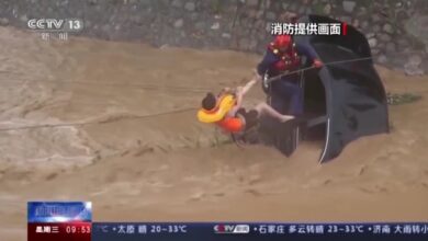 شاهد.-إنقاذ-امرأة-من-سيارة-غمرتها-الأمطار-خلال-إعصار-تشابا-في-الصين