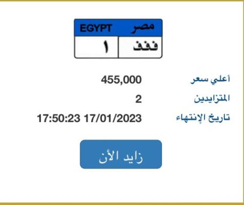 مزاد إلكترونى على لوحات سيارات مميزة بـ 455 ألف جنيه